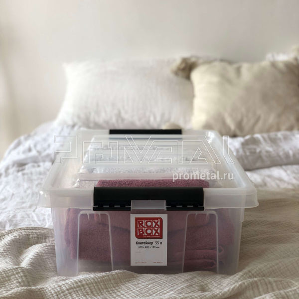 Контейнер 35 л низкий на колёсиках с крышкой, прозрачный, Rox Box
