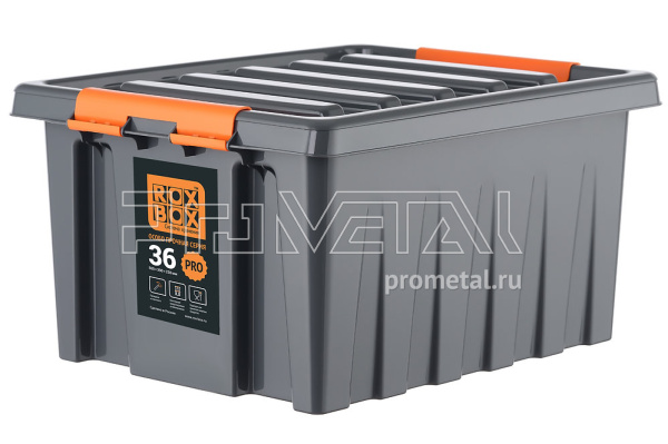 Контейнер особопрочный 36 л с крышкой, антрацит, Rox Box PRO