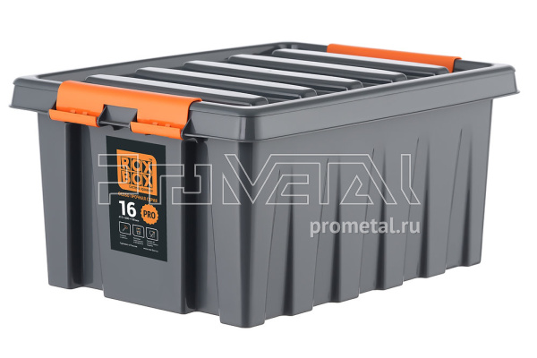 Контейнер особопрочный 16 л с крышкой, антрацит, Rox Box PRO