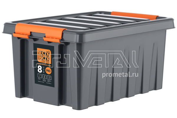 Контейнер особопрочный 8 л с крышкой, антрацит, Rox Box PRO